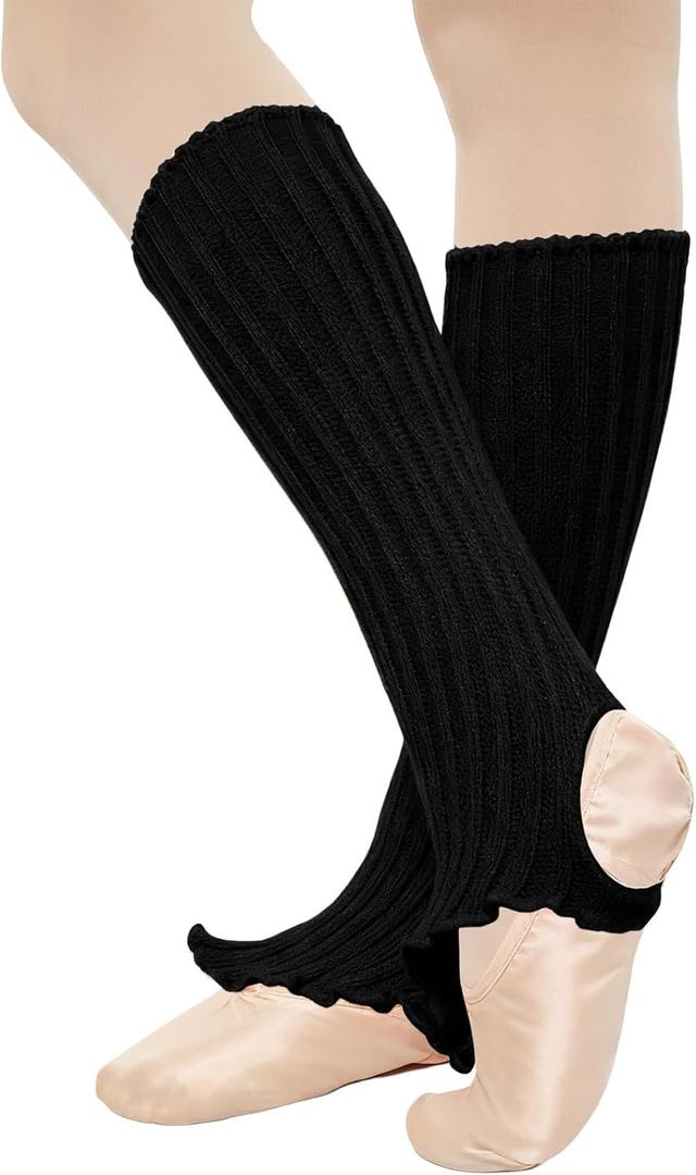 Ballet Leg Warmers for Girls Teens Pink Knitted Stirrup Socks for Dance Practice Yoga Sports and Daily Wear (Black)