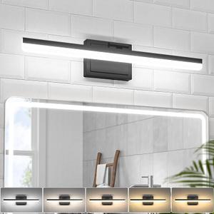 VOLISUN Modern Bathroom Vanity Light 24 inch, 24W Dimmable 5CCT Led Bathroom Light Fixture Over Mirror, Black Bar Vanity Light for Bathrooms Mirror Cabinets Bedroom-ETL Certificated