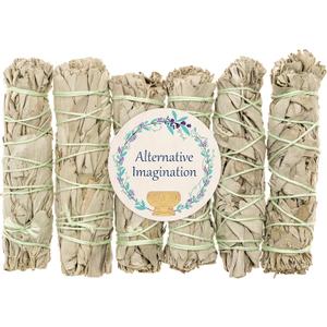 6 Pack of White Sage Sticks - 4" Long Smudging Incense Sticks for Sage Smudge Kit Refill, Witchcraft Supplies, Meditation Accessories, Yoga, Incense Holder, Spiritual Gifts - Alternative Imagination