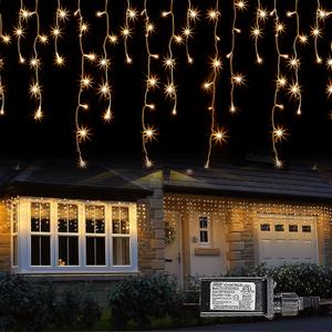 Dazzle Bright 360 LED Christmas Icicle Lights, 29.5 FT 8 Modes Curtain Fairy Lights with 60 Drops, Connectable Xmas String Lights for Outside Holiday Wedding Party Decorations (Warm White)