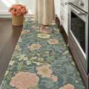 Color&Geometry Floral Kitchen Mat 24"x87", Anti Fatigue Kitchen Mats for Floor, Kitchen Rugs Non Slip, Waterproof & Oil Proof Padded Runner for Standing Desk Office, Sink - Dusty Blue, 87"l X 24"w X 0.4"th