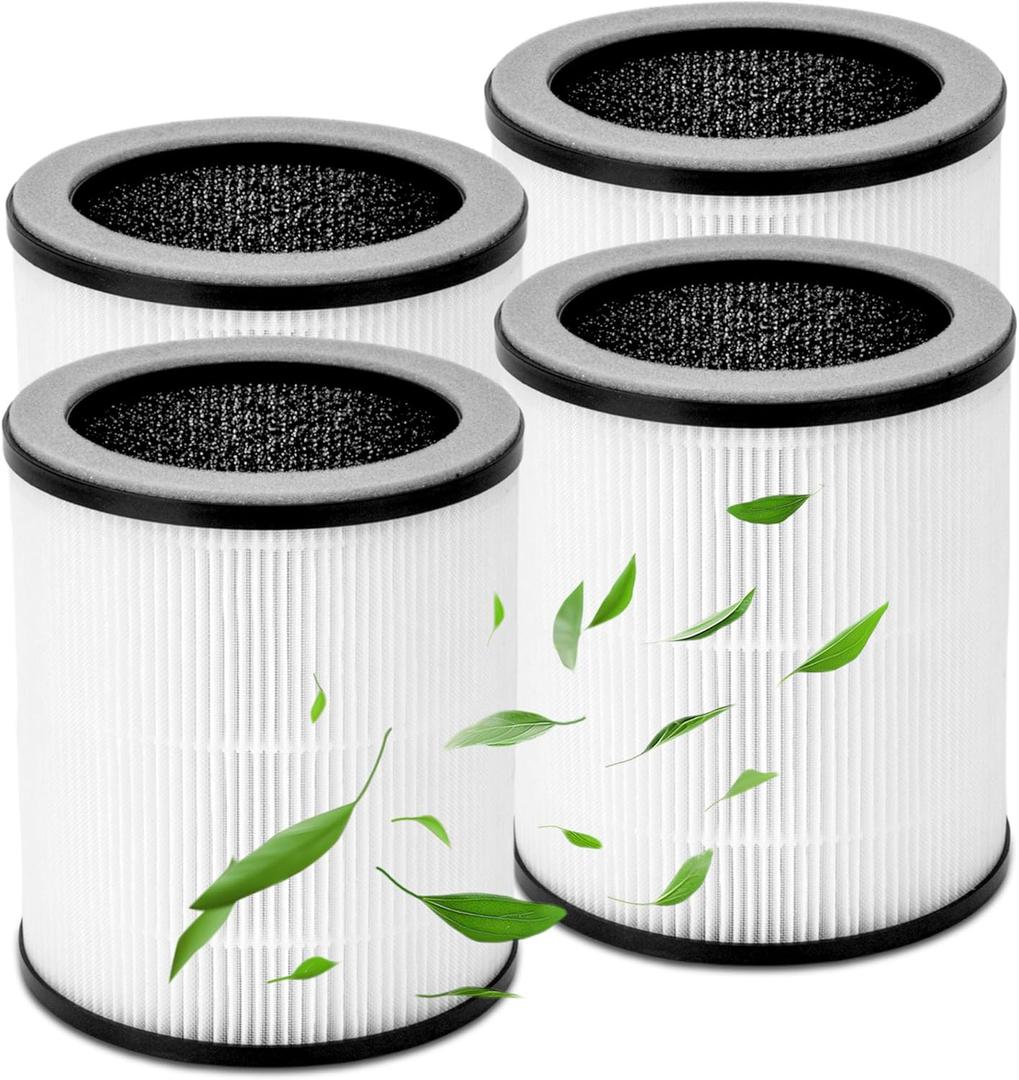 4 Packs P60 True HEPA Replacement Filters Compatible with TPLMB/YARIKI P60 and Vhoiu KJ50 Air Cleaner Purifier , Part# P60-RF, 3 in 1 Filter of Pre-Filter, Activated Carbon and H13 True HEPA Filter