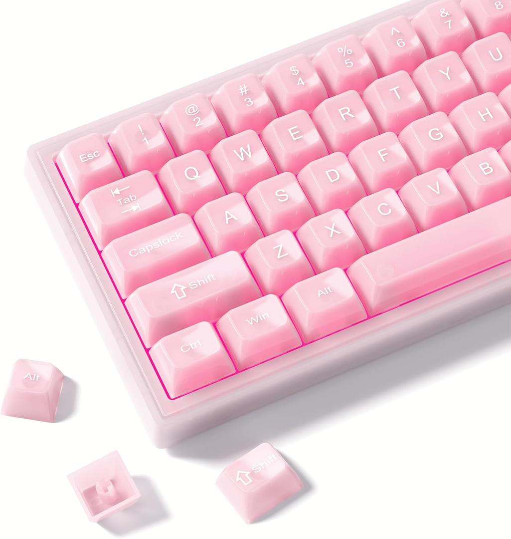 Womier Keyboard Keycaps Jelly, Clear Cute Keycaps, Transparent Pink Custom Key Cap 60 65 75 100 Percent for Cherry MX, Kailh, Outemu, Gateron Mechanical Keyboards(MDA Profile)