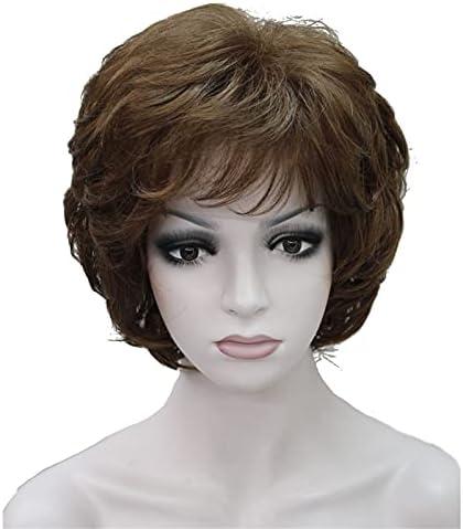 Wiginway Short Curly Wavy Synthetic Hairpiece Wigs with Bangs for Women Girls Medium Auburn