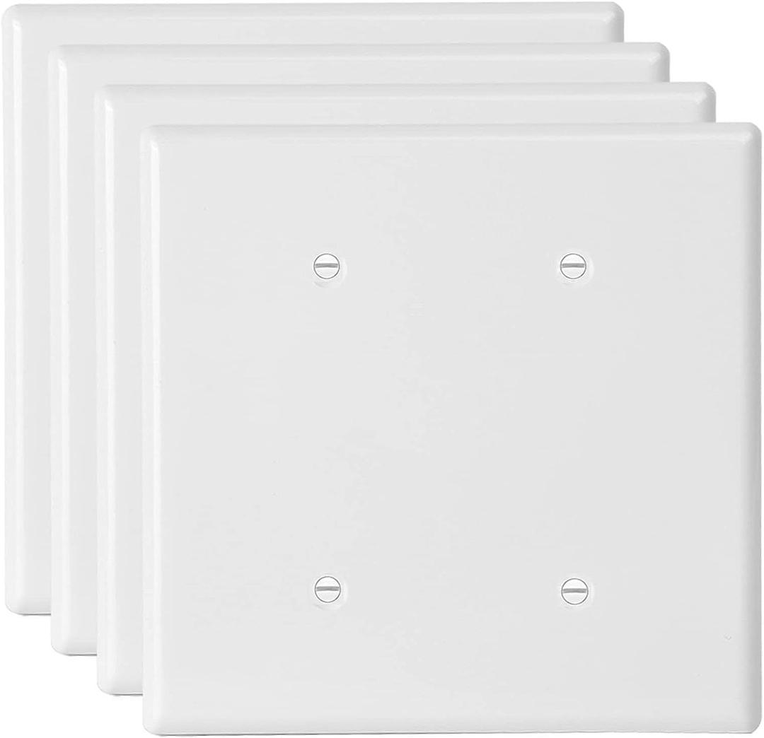 2-Gang Blank Wall Plate Outlet Cover Plate Unbreakable Polycarbonate Thermoplastic Double Blank Faceplate Electrical Receptacle Cover, White, 4 Pack