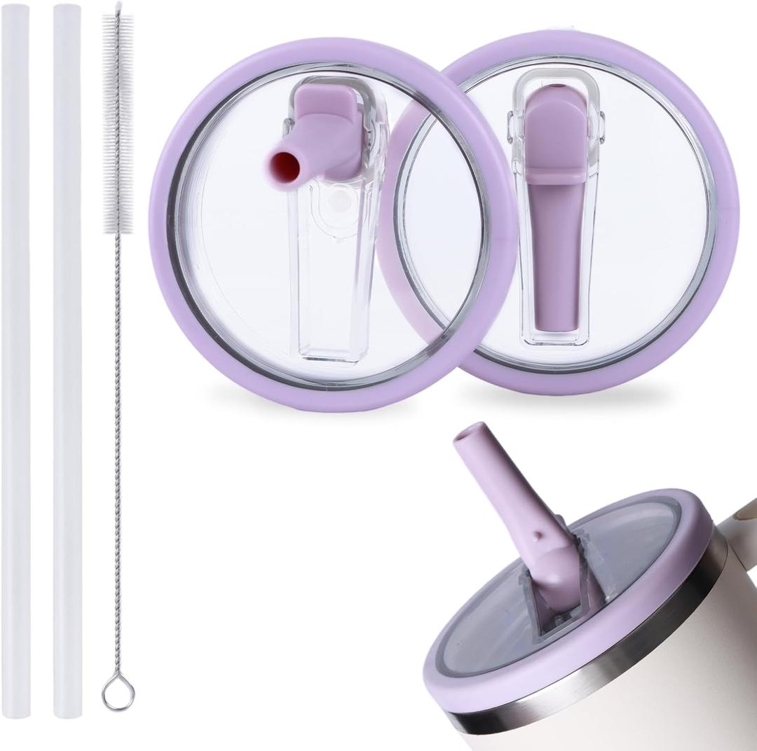 2 Pack 40 oz Flip Straw Leak Proof Lid for Stanley Quencher H2.0, Spill Proof Tumbler Lid Replacement Fit for Stanley Quencher, BPA Free Reusable No Spill Straw Lid for Stanley Accessories (Purple & Purple)