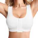 BRABIC Women Front Closure Post Surgery Compression Everyday Bras for Mastectomy Support with Adjustable Straps Wirefree (Medium, White)