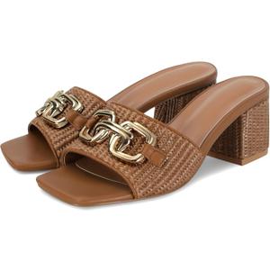 SOVANYOU Women's Raffia Sandals Square Toe Slip on Mules Comfortable Dressy Sandals Chunky Block Heels for Beach Party Vacation Shoes, Size 8.5