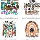 4pcs Dog Mom Mama Iron on Transfers Heat Transfer Decals Iron on Transfers for T Shirts Patches Sticker for Clothes Pillow Covers DIY Appliques