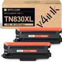 v4ink Compatible TN830XL Toner Cartridge Ink for Brother HL-L2460DW Printer Replacement for TN830XL TN830 TN-830 Toner Set for DCP-L2640DW HL-L2405W HL-L2400D MFC-L2820DW HL-L2480DW Printer (2 Black)