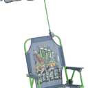 Teenage Mutant Ninja Turtles Kids Outdoor Folding Beach Chair with Umbrella,Portable Camp Chair for Ages 3+, Lightweight & Compact for Beach, Camping, and Backyard