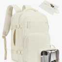 Telena Travel Backpack Carry on Flight Approved, 17.3 inch Laptop Quilted College Bookbag Personal Item Travel Bags for Women Beige