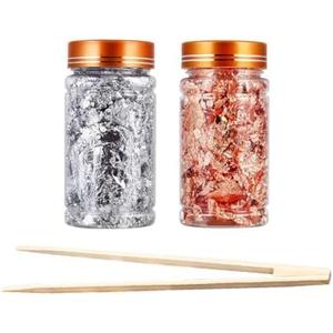 Joyzan Decorating Flakes, Gold Foil Leaf Cake Goldlen Decoration Decor Imitation Metallic Chocolates Baking Sheet Toppers Gilding Tweezers Resin Cooking Dessert Makeup Nail Art DIY Craft Cupcake 20g