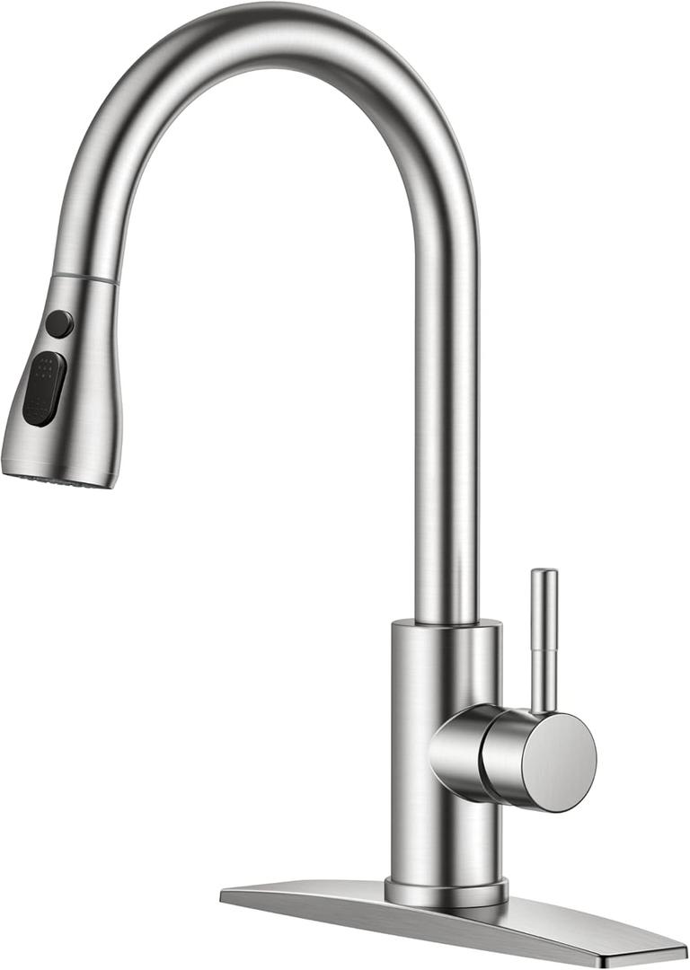 FORIOUS Kitchen Faucets,  
Brushed Nickel Pull Down Single Handle Kitchen Faucet with Accessories