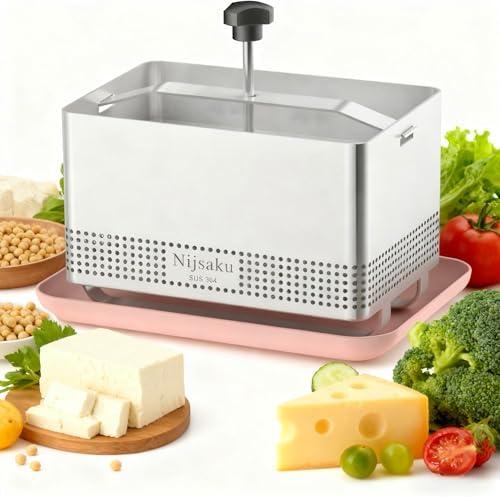 Tofu Press Stainless Steel Tofu Press & Paneer Maker - Cheese Press for Homemade Tofu, Paneer, Vegan Cheese - Heavy Duty Easy-to-Use Kitchen Tool with Adjustable Pressure BPA Free (Dishwasher Safe),  6.3 x 4.72 in