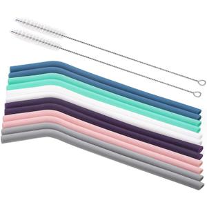 Senneny Set of 12 Silicone Drinking Straws for 30oz and 20oz - Reusable Silicone Straws BPA Free Extra Long with Cleaning Brushes- 12 Bent- 6mm diameter