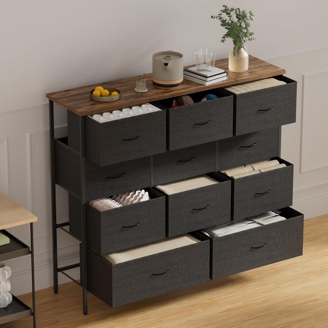 Wide Fabric Dresser for Bedroom, Chest of Drawers with 11 Deep Drawers, Multi-Drawers TV Stand TV Console, Storage Organizer for Closet, Nursery