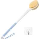 Back Scrubber Body Shower Brush: 20.5 Extra Long Anti Slip Handle Bath Brush with Stiff and Soft Bristles - Showering Exfoliator Wet or Dry Brushing for Women, Men, Elderly (Blue)