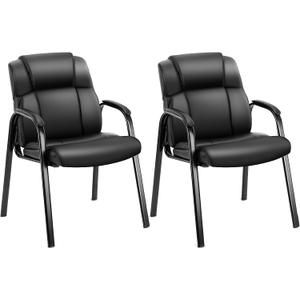 OLIXIS Office Waiting Room Chairs Set of 2, Leather Desk Reception Guest Stationary Side Chair with Padded Arms for Home Conference Lobby Medical Clinic
