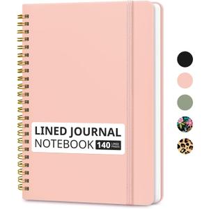 Taja Lined Spiral Journal Notebook for Women & Men, 140 Pages, College Ruled Hardcover Notebook for Work & Note Taking, Journals for Writing, A5(5.7" x 7.9") - Pink