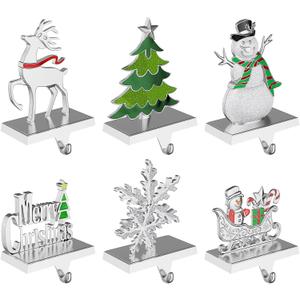 Homyplaza Christmas Stocking Holders for Mantle, Weighted Metal Stocking Hangers Hooks for Fireplace, Christmas Decorations (Set of 6)