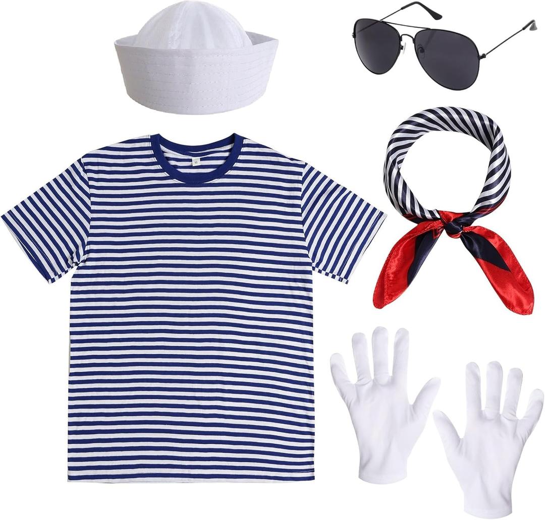 Tayfremn Sailor Costume for Men Women Sailor Accessories Halloween Outfit Captain Costume for Party Adults (Large)