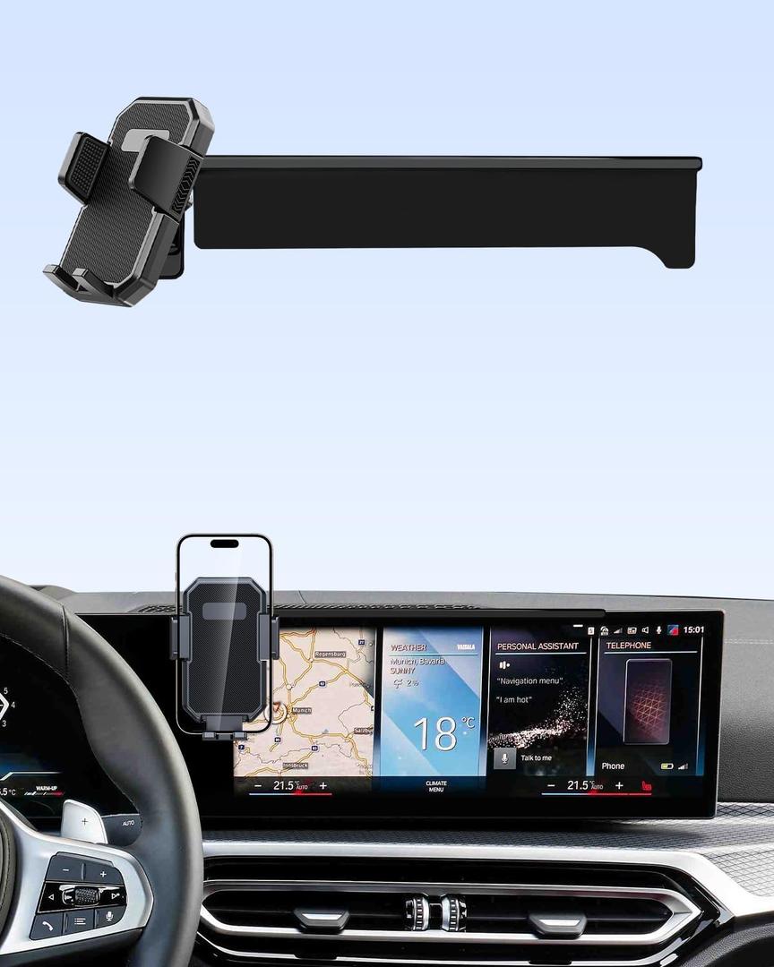 PZK Car Phone Holder for 2023-2025 BMW 3 Series /2024 2025 BMW 4 Series Accessories 14.9-Inch Screen Fixed Clip, Auto Lock Car Phone Mount With Sunglasses Storage Box 360 Rotation Fit 4.0-7.0'' Phone
