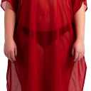 Miss Lavish London Womens Plus Size Kimono Kaftan Maxi Dress, Kimono Kaftan Plus Size Swimsuit Cover Up, Vacation Dress (Red, S)