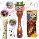 Halloween Bubble Machine Wand for Kids, Light up & Music Pumpkin Bubble Wand-1 Temporary Tattoos and 5 Bubble Solution, Halloween Boo Basket Stuffers for Toddlers Boys & Girls 3 4 5 6 7 8 + Years Old (Brown 1 Pack)