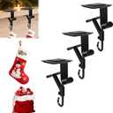 No-Drill Fireplace Stocking and Garland Hanger for Mantel 2-in-1 Adjustable Heavy Duty Christmas Hooks, Tool-Free Clip-On Design Holds Stockings Garland Securely for Indoor Outdoor Decor (3-black)