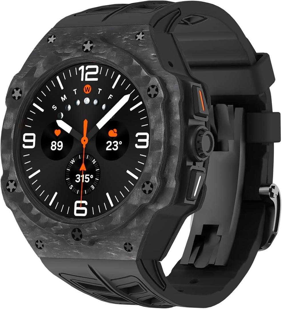 Luxury Carbon Fiber Case Band for Samsung Galaxy Watch Ultra 47mm, Rugged Military Protective Face Cover with Tactical FKM Strap for S7 Men Luxury Carbon Fiber Case Band for Samsung Galaxy Watch Ultra 47mm, Rugged Military Protective Face Cover with Tactical FKM Strap for S7 Men