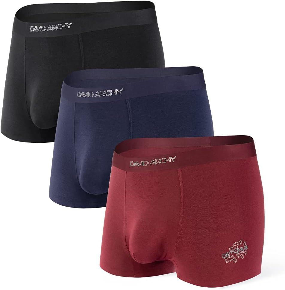 DAVID ARCHY Men's Trunks Underwear Cotton Modal Soft Breathable No Ride Up Pouch Underwear 3,4 or 6 Pack (Black/Navy Blue/Wine Red-3 Pack-d)