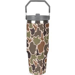 Camo Stainless Steel Tumbler with Lid And Straw 30 Oz Top Handle Duck Hunter Camouflage for Men Leakproof Vacuum Insulated Water Bottle for Car Travel