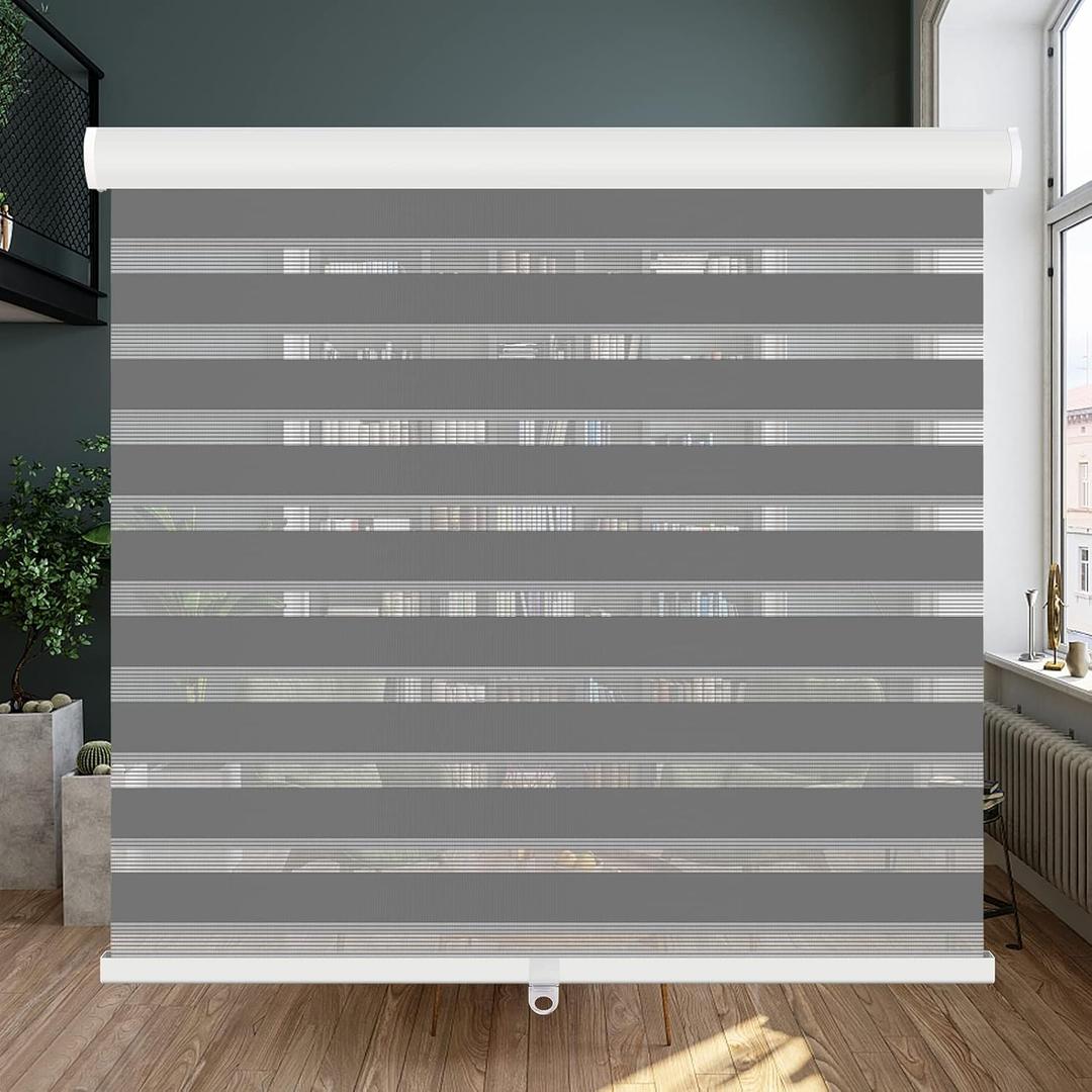 LUCKUP Cordless Zebra Blinds Roller Shades for Window-Dual Layer Sheer Blinds Light Control with Valance Day Night Privacy Light Filtering Fabric, 30" W x 72" H, Dark Grey