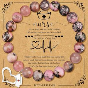 Nurse Gifts for Women, Natural Stone Nurse Bracelet, Nursing Student GIft, Nurse Practitioner Graduation Gifts for Her (B1:purple)