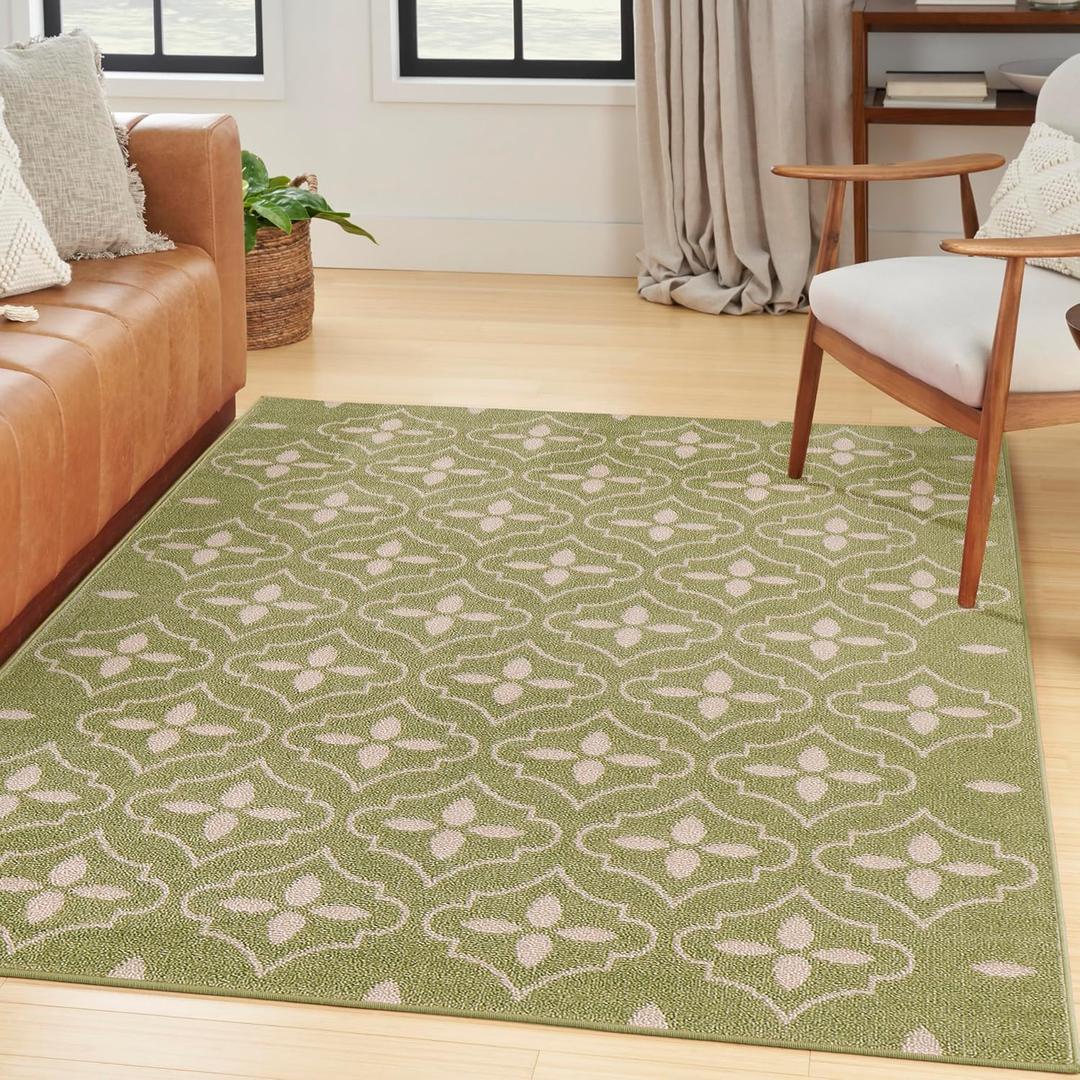 Nourison Home Nourison Essentials Green Ivory 4' x 6' Area Rug - Easy Clean, Non Shedding, Bed Room, Living Room, Dining Room, Kitchen (4' x 6')