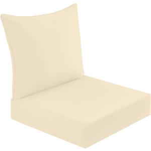 downluxe Outdoor Deep Seat Cushion Set, Waterproof Patio Furniture Cushions with Zipper for Outdoor Chair Sofa, 24" x 24", Beige