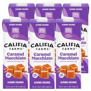 Califia Farms - Caramel Macchiato Almond Milk Coffee Creamer, 32 Fl Oz (Pack of 6), Shelf Stable, Dairy Free, Plant Based, Vegan, Gluten Free, Non GMO, Almond Creamer, Best Before: 16/MAR/2026
