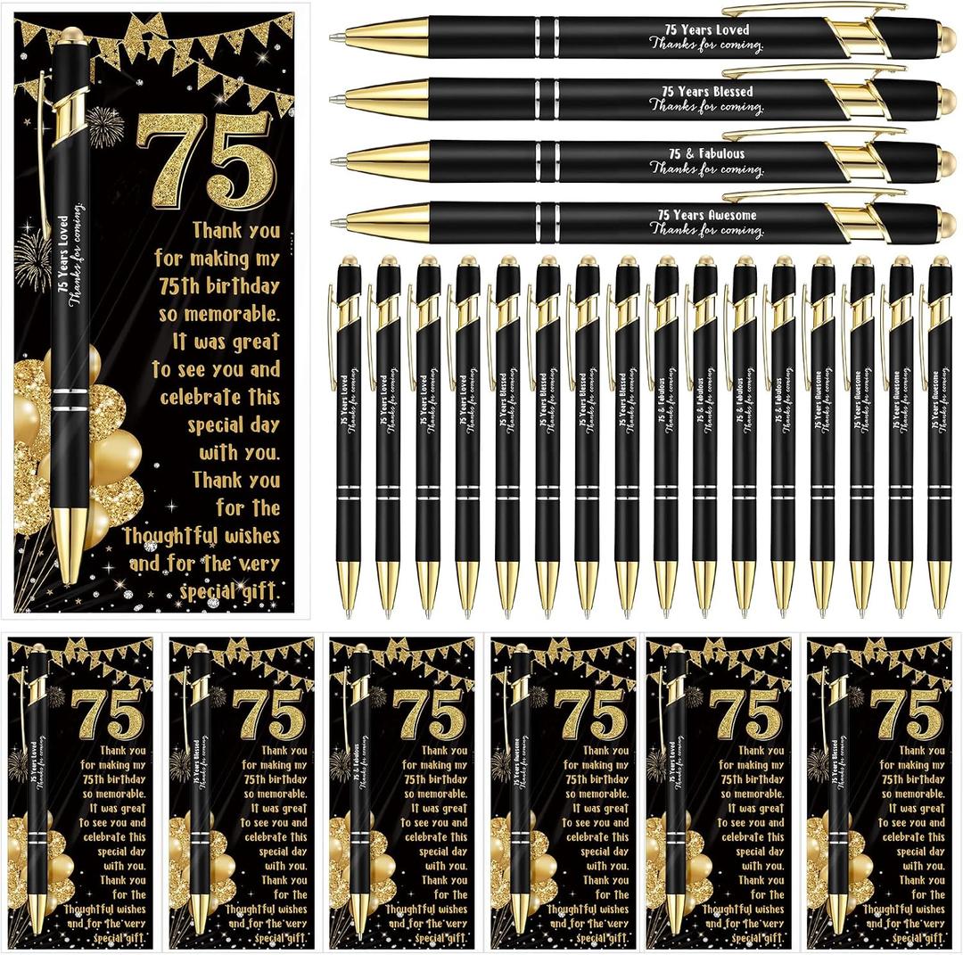 Feifeiya 24 Set 75th Birthday Party Favors with Pens Cards