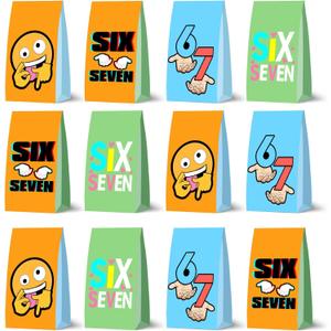12 Pcs 6 7 Party Favor Bags - Six Seven Themed Paper Gift Bags for Kids Birthday Decorations, Basketball Fan Party Supplies with 6 7 Meme Prints