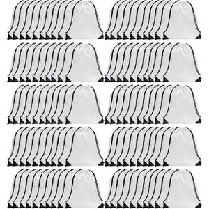 GoodtoU Drawstring Backpack Bulk, 100 Pcs Draw String Bags Cinch Bag Gym Sackpack Drawstring Bags for Women Men, White