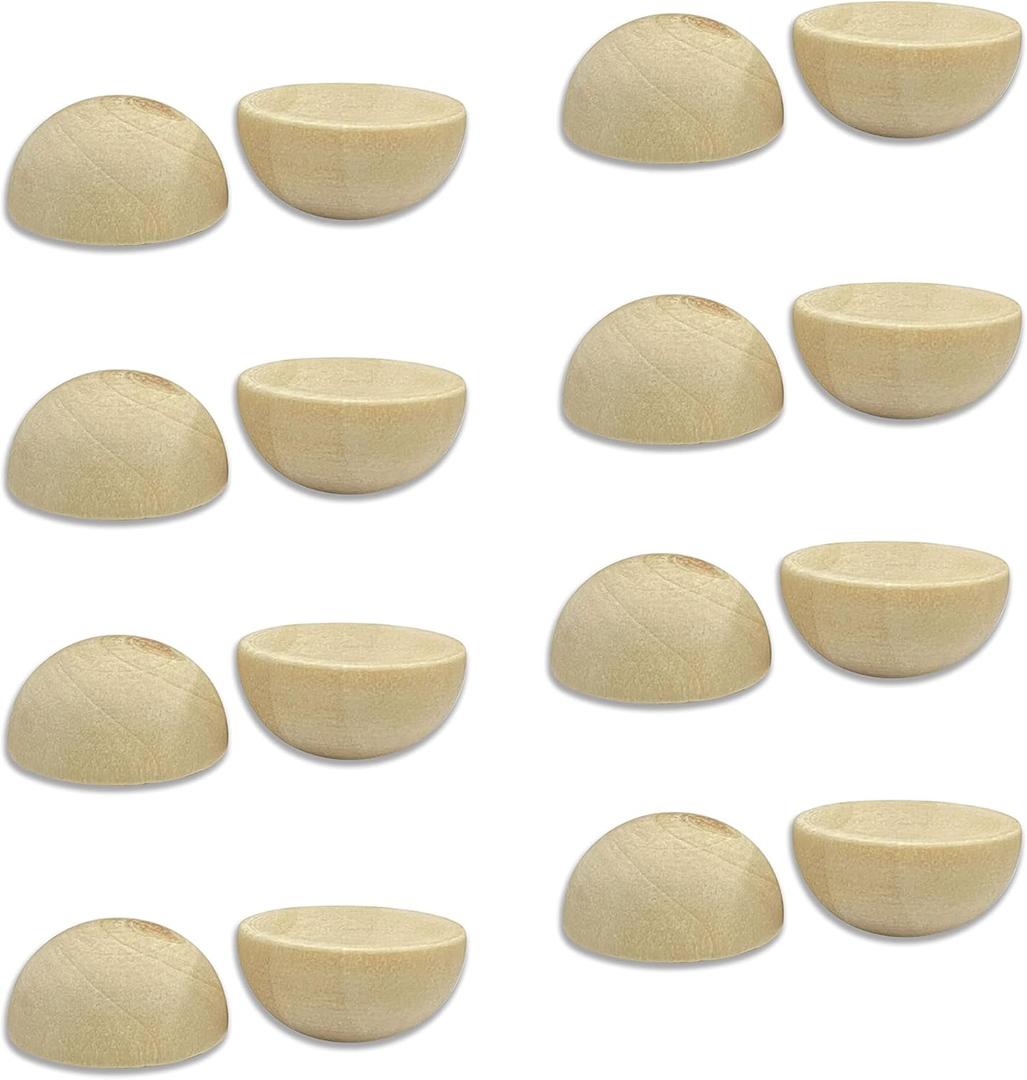 200 Pieces 1 Inch Wooden Split Balls Half Round Wood Beads Unfinished Wooden Half Sphere for DIY Crafts