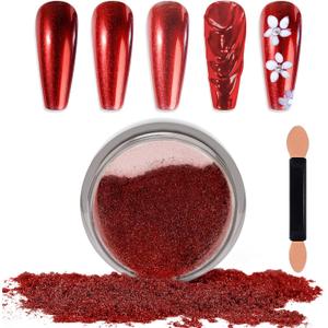 Laza Chrome Nail Powder Mirror Effect Metallic Dust Holographic Glitter Glazed Manicure Decoration Reflective Pigment for DIY Gel Polish Nail Art, Resin Craft, Gifts- Red