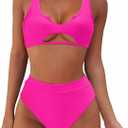SUUKSESS Women Cutout Bikini Sets Push Up High Waisted Swimsuits 2 Piece (M(4-6), Hot Pink)