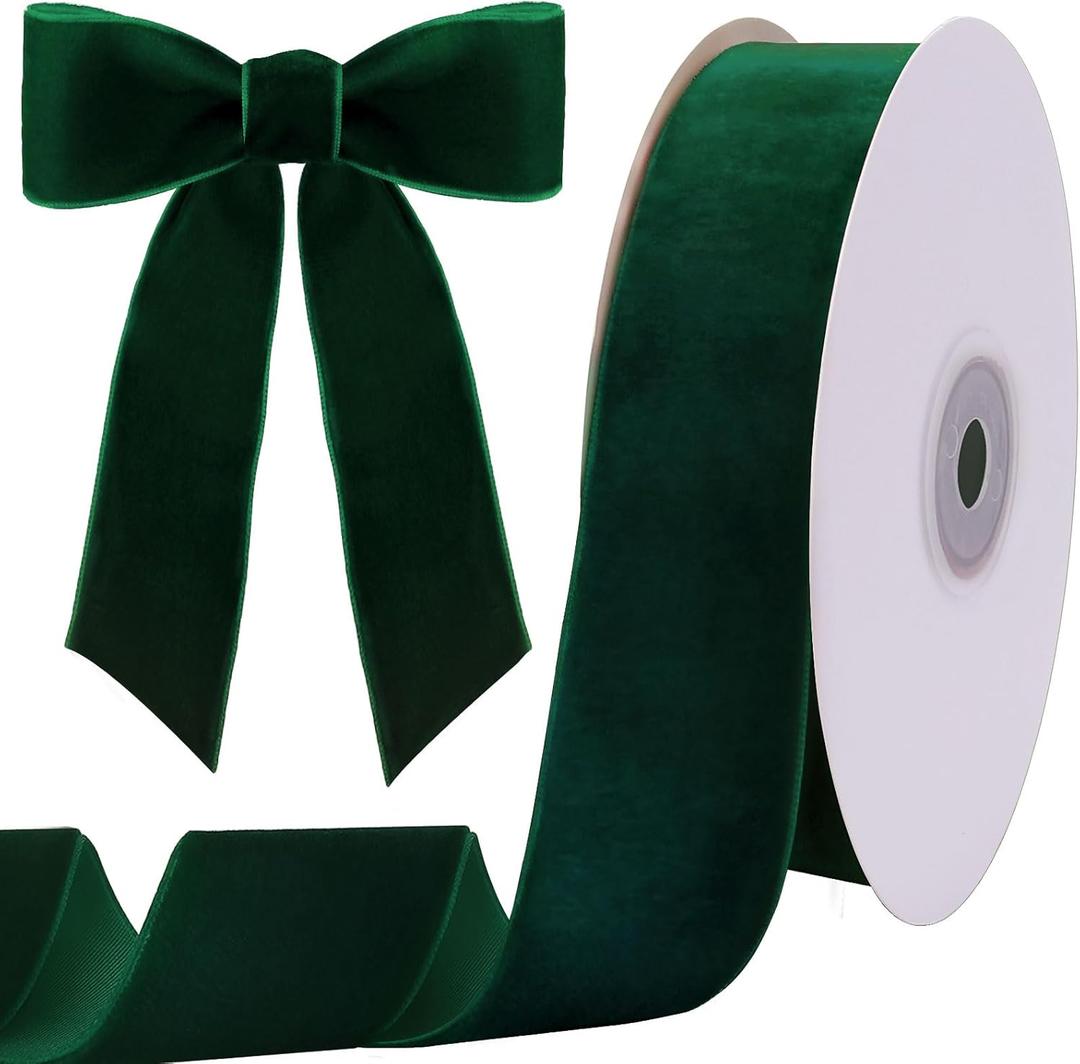10 Yards Green Velvet Ribbon 1 1/2 Inch for Christmas Tree,Dark Greens Velvet Christmas Ribbon for Gift Wrapping Crafts Bow Wreath Holiday Decorations (Dark Green)