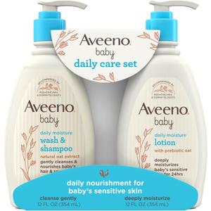 Aveeno Baby Daily Care Gift Set with Oat Extract & Prebiotic Oat, Contains Daily Moisturizing Body Lotion & Gentle 2-in-1 Baby Bath Wash & Shampoo, Hypoallergenic & Paraben-Free, Two Pack