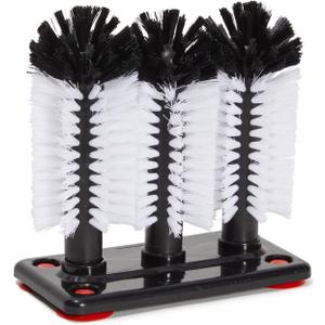 Stockroom Plus Glass Washer for Bar Sink - Bar Glass Cleaner with Stable Suction Cup Base - Three-Head Bottle Brush for Deep Clean - Detachable Cup Brush Cleaner Heads with Drain Hole - White & Black