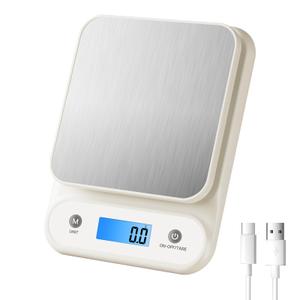 Meilen Digital Food Scale for Kitchen 11lb/0.1oz, 5kg/0.1g, Kitchen Scale for Cooking Baking, Built-in 300mAh Li-battery, Rechargeable Type-C Charging White
