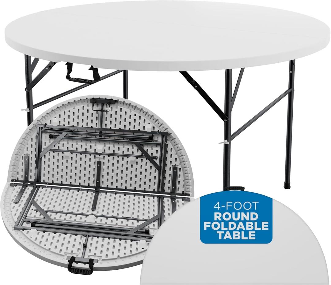 Sorfey Round Folding Table,48" Round, White Plastic (48 Inch Round)
