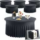 6 Pack Black Round Spandex Tablecloths for 60 inch Tables, Wrinkle Free Stretchy 120 inch Fitted Round Table Cloths Cover with Elegant Skirt for Wedding Birthday Parties Banquet